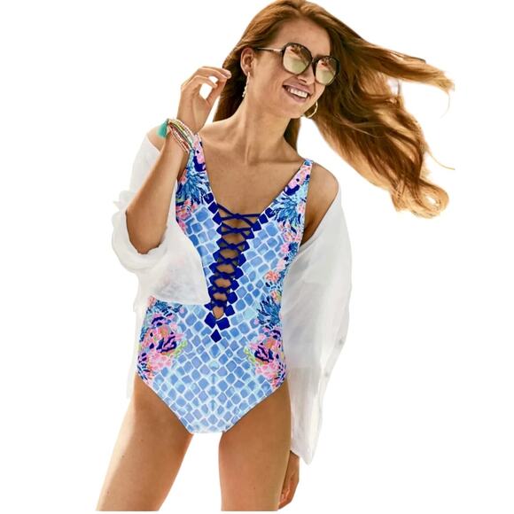 Lilly Pulitzer Isle Lattice One Piece Swimsuit Hidden Treasure NEW TAG REMOVED - Picture 1 of 9